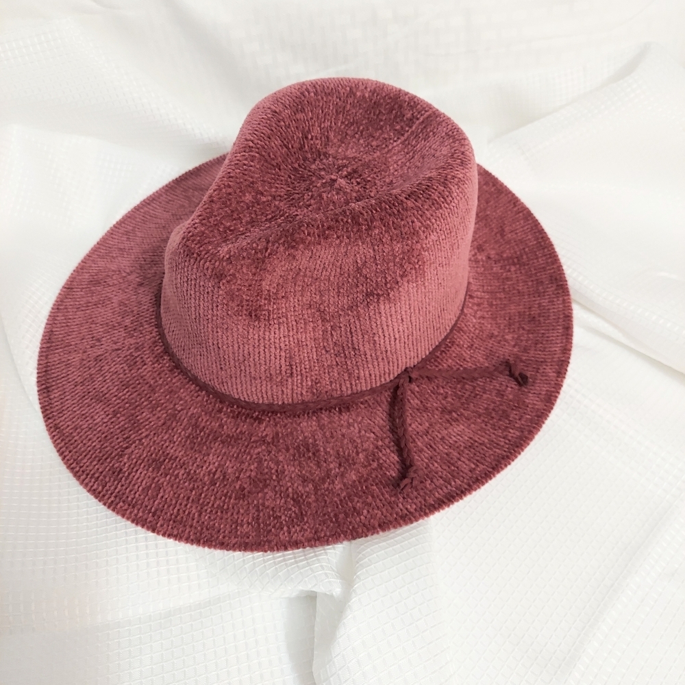 Pink Chenille Feel Large Brim Hat 22.5" inside dia